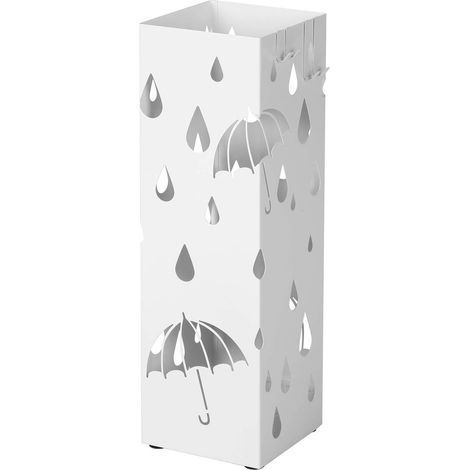 Portaombrelli In Acciaio Zincato Con Base Antiscivolo Vaschetta Scolapioggia E 2 Ganci Removibili Per Ingresso Casa E Ufficio Design Moderno 49 X 15.5 X 15.5 Cm Bianco (1/5)