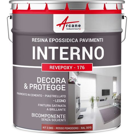 Resina Epossidica per pavimenti di cucina e bagno decorativa - REVEPOXY - 176 - 2,5 kg (fino a 12,5 m² in 2 strati) Rosso Pomodoro - RAL 3013 - ARCANE INDUSTRIES