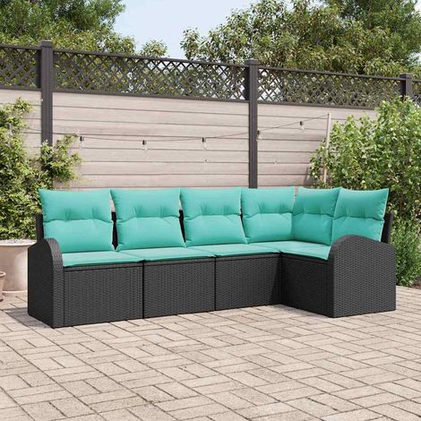 Salon de jardin modulable 5 pièces en polyrotin noir et turquoise - PANGIVO (1/5)