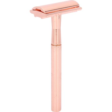 Rasoir manuel homme en alliage de zinc antidérapant double lame rasage coupe près, couteau de rasage couleur or rose (1/5)