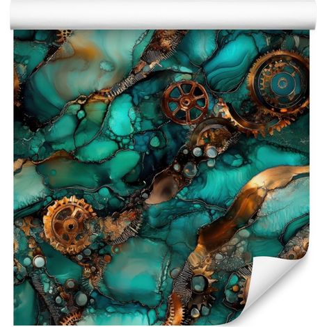 Papier peint Sea Ink, Turquoise et Rouille pour salon et chambre 50x1000 cm (1/5)