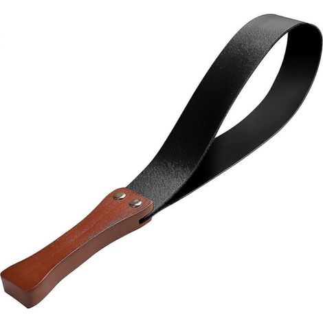 Cravache en cuir avec manche en bois antidérapant, résistante et durable, pour chevaux, 48 cm (19 pouces) - Noire (1/5)