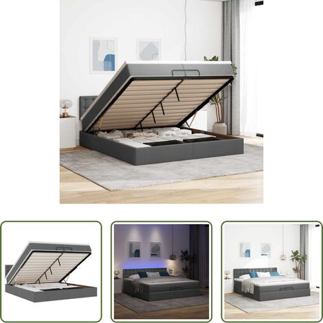 vidaXL Matelas à ressorts ensachés - Cadre de lit ottoman avec matelas gris foncé 200x200cm tissu (1/5)