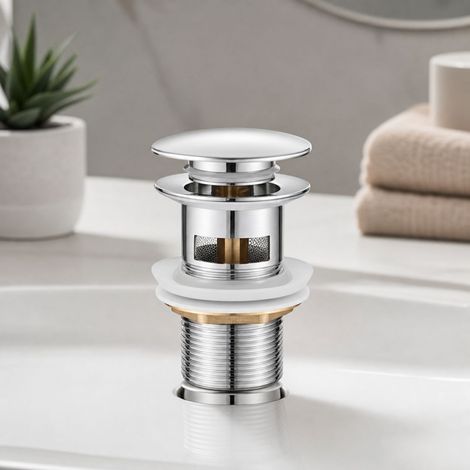 Pop-up 1/4" chrome-plated brass sink drain, scratch-resistant, for bathroom and kitchen (1/5)