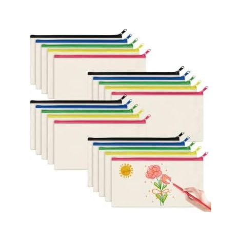 Lot de 20 pochettes zippées en toile, pochettes multifonctions, trousses à crayons vierges, trousses de maquillage, sacs de loisirs créatifs pour femmes, filles et étudiantes (1/5)