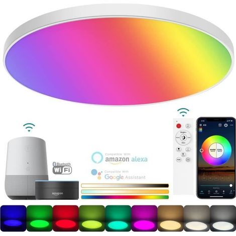 Plafonnier LED RGB Dimmable 30W Ronde Lampe de Plafond Chambre avec Télécommande et APP, Compatible Alexa Google Home A277 (1/4)