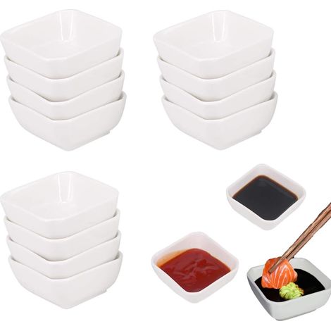 Mini Bols à Trempette Sushi,12 Pièces Coupelles à Trempette Sauce Coupelles à épices Petits Bols à Sauce Soja Coupelle Aperitif pour Entrées,Ketchup,Sushi,épices,Fruits,Ketchup(Blanc)