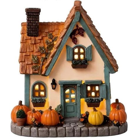 Lighted Fall Village House décor, Resin Halloween Pumpkin Cottage Figurine avec LED, pour Mantel Étagère Autumn décoration de la maison (1/5)
