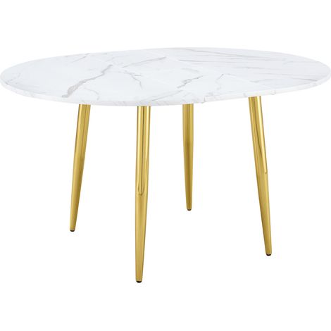 CHICFURN Mesa de comedor redonda extensible blanca, de MDF y metal, pasa de 107 a 137 cm, diseño moderno para salón y cocina, solo mesa, sin sillas estable (1/5)