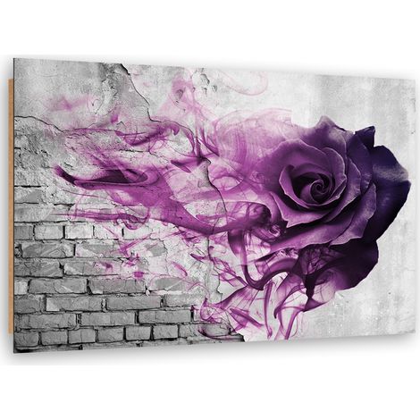 Quadro deco panel, Rose viola su uno sfondo con i mattoni - 60x40 (1/5)
