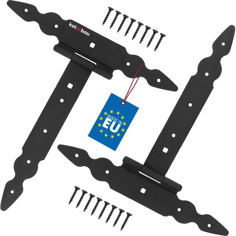 2 x Charnière en T de 250 mm en Acier Noir  Charniere Porte Lourde  Penture  Charniere Portail  Penture Volet Bois  Charnieres  Charnière Noir (1/5)