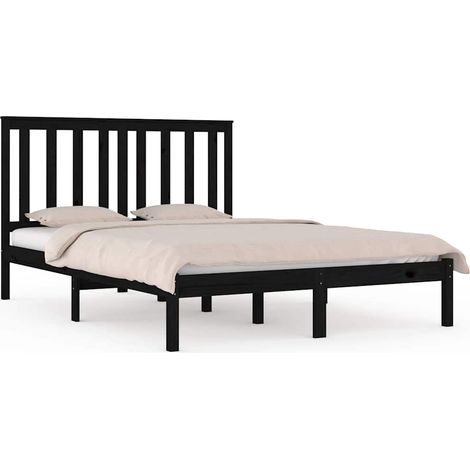 Maison Exclusive - Massivholzbett Schwarz Kiefer 140x190 cm (1/5)