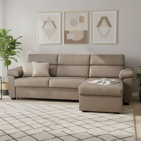 Sofá Cama con Chaiselongue Priverno, Desenfundable, con Almacenaje Made in Italy, Repelente al Agua, Multi-posición, 285x160 cm (1/5)