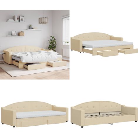Tagesbett Ausziehbar mit Schubladen Creme 80x200 cm Stoff - Sofa Bett - Gästebett - Schlafsofa - Doppelbett - Tagesbett - Home & Living