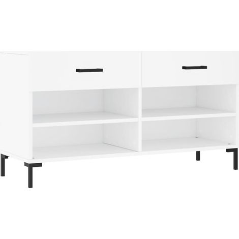 Banc à chaussures bottes commode étagère meuble entrée rangement 102 x 35 x 55 cm bois d'ingénierie blanc