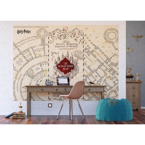 Papier peint Harry Potter carte du maraudeur – Fresque murale 252 x 182 cm – 4 lés avec colle incluse – Technologie Blue-back Paper – Ag Art