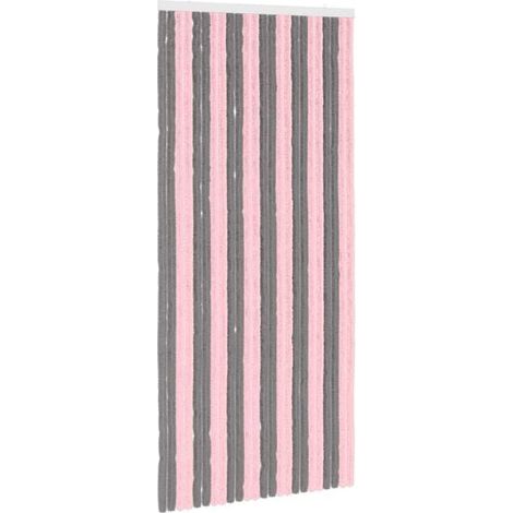 Rideaux anti-insectes en chenille gris argenté et rose (1/5)