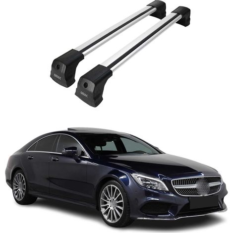 OMAC Dachträger Querträger kompatibel mit Mercedes CLS C218 2011-2017 – 2 Stangen – Abschließbar – Aluminium Silber (1/5)