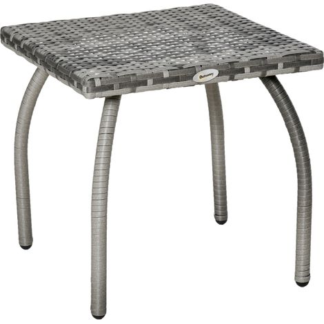 Table basse compacte en rotin synthétique imperméable, petite table d'appart extérieur pratique et élégante, dimensions 45×45×44 cm, couleur grise, parfaite pour aménager votre jardin et terrasse