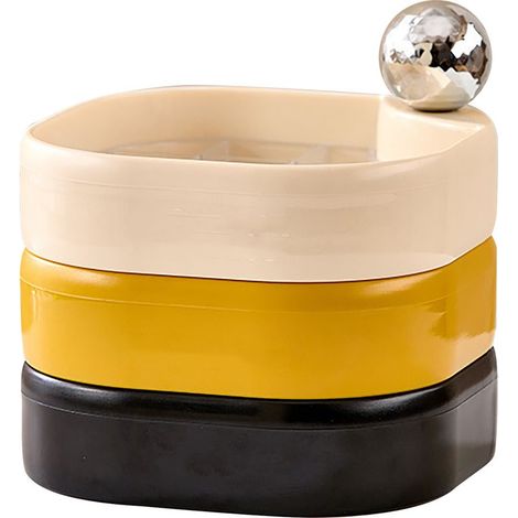 Mehrstöckige, drehbare Schmuckschatulle aus oxidationsbeständigem Kunststoff, elegantes Schmuckkästchen für Armbänder und Ohrringe, ideal für Reisen. Farben: Creme, Gelb und Schwarz. (1/5)