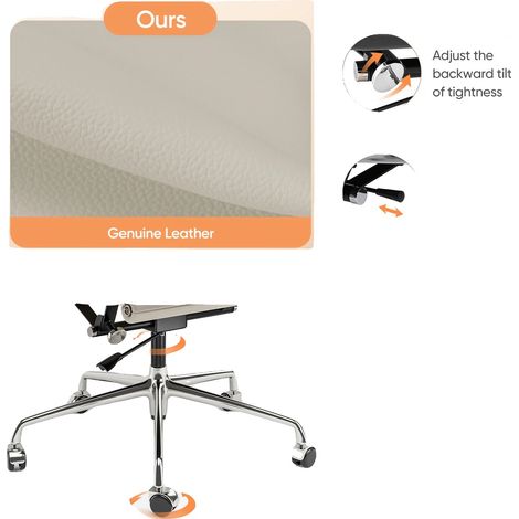 Chaise de bureau, design ergonomique, hauteur réglable, Beige Mi-Dos (1/2)