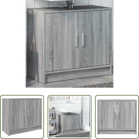 Holzwerkstoff - Waschbeckenunterschrank Grau Sonoma 63x29x55 cm Holzwerkstoff (1/5)