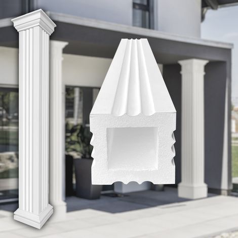 Säulen und Halbsäulen eckig teils kanneliert in 3 Größen, Fassadenstuck modern außen, Prestige Decor: Schaft, Größe M - geschlossen