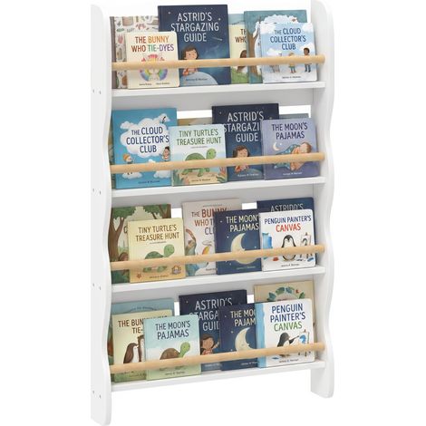 Bibliothèque murale enfant - AIYAPLAY - 4 niveaux de rangement - gain de place - bois - 60x10x98cm - blanc (1/5)