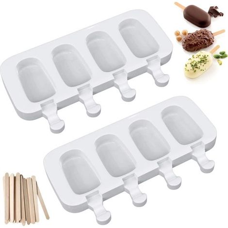 Molde de silicona para helados，2 piezas，con 50 palitos de helado，Molde pequeño para helados，Para hacer helados，21,7 x 12,5 x 2,1 cm，Blanco (1/5)