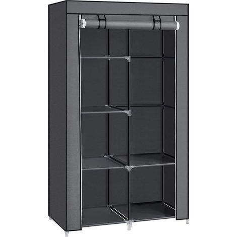 Armoire à Vêtements, Penderie, 1 Tringle à Vêtements, 6 Niveaux, Tissu Non-tissé, Cadre Métallique, 45 x 88 x 168 cm, pour Chambre, Couloir, Dressing, Gris