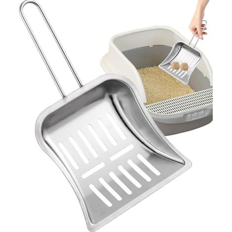 Heavy Duty Litter Scooper, Kitten Pooper Lifter With Long Handle, Metal Cat Litter Box Scooper, Dog Food Pan And Bird Cage Cleaner, Dishwasher Safe Metal Scooper For Cat Litter Box, Dog Food P (1/5)