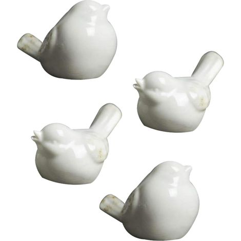 Figurine Oiseau en Céramique Blanche Créative, Lot de 4 Pièces pour Décoration Murale et Ornements D’intérieur Minimalistes (1/5)
