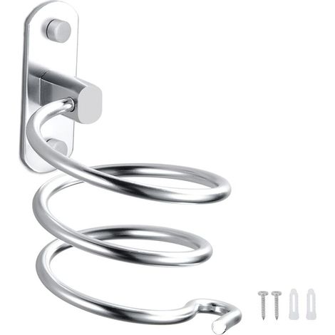 Supporto per asciugacapelli, montaggio a parete in alluminio per asciugacapelli, fermacavo per cucina, bagno, accessori per il bagno (argento)