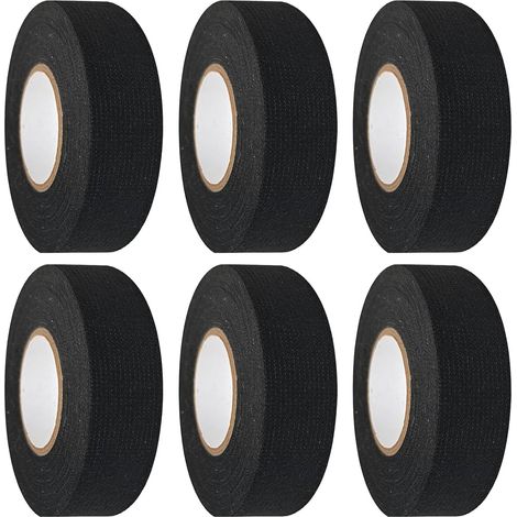 6 pièces de ruban adhésif en tissu noir, ruban isolant noir, 19 mm x 15 m, ruban adhésif en tissu, ruban adhésif pour faisceaux de câbles, ruban adhésif textile auto-adhésif pour véhicules, motos (1/5)