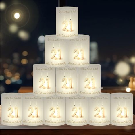 Lot de 12 photophores décoratifs de table pour 21 ans - Pour 21 ans - Pour femme et homme - Décoration de table - Convient pour les bougies chauffe-plat ou les bougies (1/5)