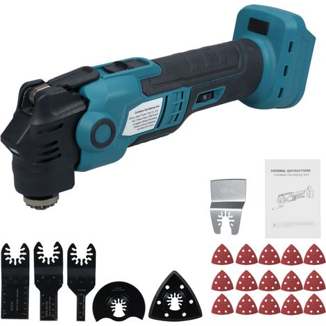 Outil oscillant sans fil 20 V, 6 vitesses variables, moteur sans balais 19 000 tr/min, kit d'outil multifonction oscillant pour couper le bois, les clous de cloisons sèches, enlever le joint et poncer (1/5)