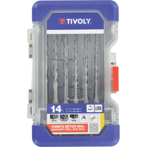 Tivoly • Coffret Ranger de 14 Forets SDS Ø4-5-6x2-8x2-10 mm L110mm et Ø5-6-6-6.5-8-8-10mm L160mmm