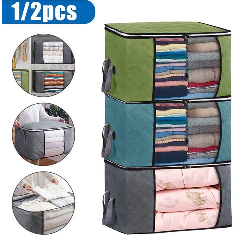 Sac De Rangement Pour Couvertures - 48 X 28 X 50 Cm - Avec Fenêtres Transparentes Et Fermeture Éclair Bidirectionnelle - Pour Placard Sous Lit Cave Grenier - 1 Pièce (1/5)