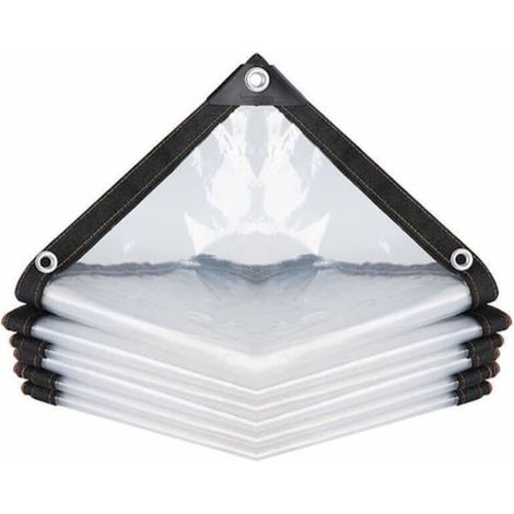 Bâche transparente en PVC haute résistance, matériau robuste et imperméable pour terrasse, balcon, toit et fenêtre, protection contre les intempéries avec œillets, 200 x 200 cm