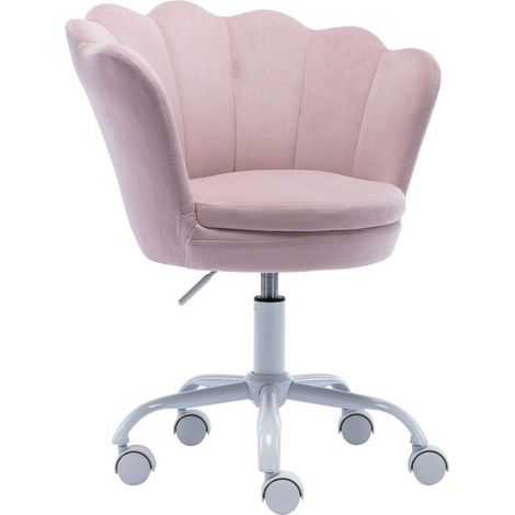 Wahson Sillas de oficina en Terciopelo, Silla de Escritorio Infantil en Altura para Niños Estudio, Silla de Trabajo Giratoria con Respaldo de Pétalos, Rosa Claro