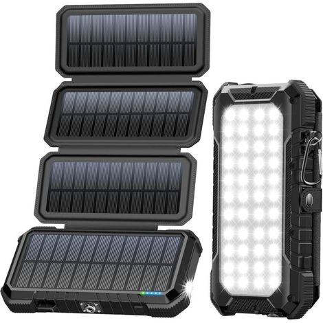 Caricabatterie solare portatile da 20000 mAh con 4 pannelli solari, batteria esterna impermeabile con 4 porte USB da 18 W, power bank USB C con ricarica rapida QC 3.0 per cellulari e tablet. (1/4)