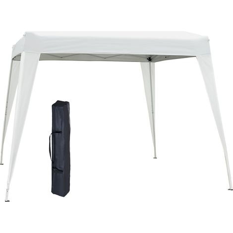 Gazebo Pieghevole da Giardino 2.4x2.4m con Struttura in Acciaio e Corde Antivento, Bianco