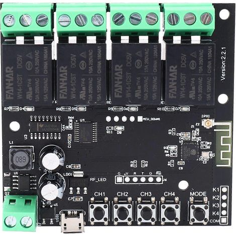 Module de commutation WiFi Tuya Switch 3X 4CH avec relais sans fil et application Smart Life pour la maison connectée. Minuterie intelligente intégrée. (1/5)