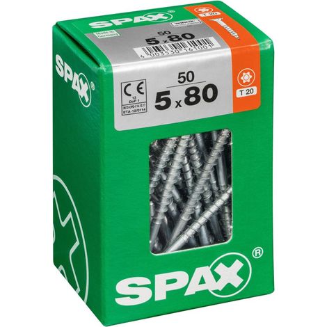 Set di 50 viti SPAX Torx in acciaio a testa svasata, Diam.5 mm x L.80 mm SPAX