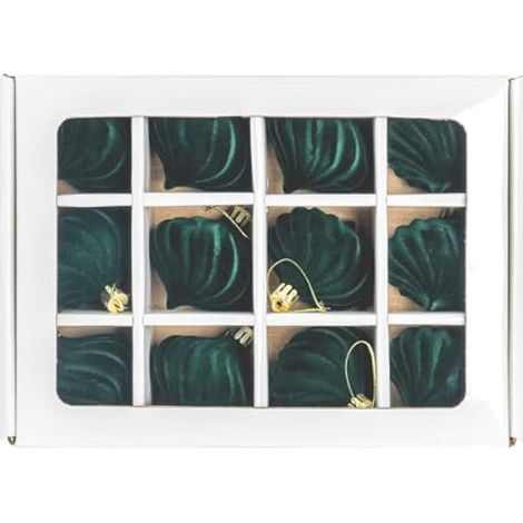 Lot de 12 boules de Noël en velours, incassables, de 6 cm, pour sapin et décoration de fêtes (vert) (1/5)