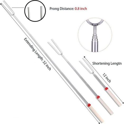 Fourchette Barbecue - Acier Inoxydable - Télescopique 30 cm à 80 cm - Pour Guimauves et Légumes - Lot de 8 avec Sac de Transport (1/5)