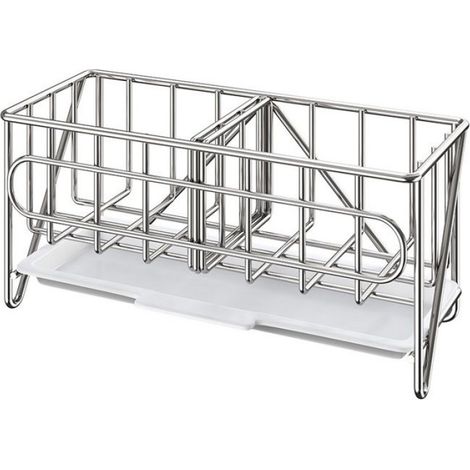 Porte Eponge Evier Cuisine Organisateur, Porte-Savon Avec Plateau De Drainage, Argent (1/4)