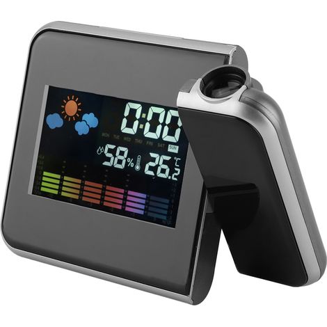 Projecteur numérique LED météo avec calendrier, affichage de l'humidité et réveil (noir) (1/4)