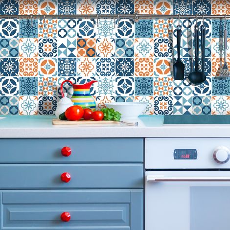 Sticker Mural Carrelage adhésif Cuisine Salle de Bain - 24 STICKERS CARREAUX DE CIMENT AZULEJOS NATYALIA - 24stickers10x10cm (1/5)
