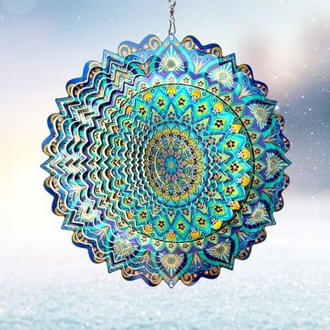 Carillon éolien suspendu Eiryhope Paon Mandala, sculpture et girouette, décoration de jardin extérieure créant de fascinants effets holographiques, idées cadeaux mandala